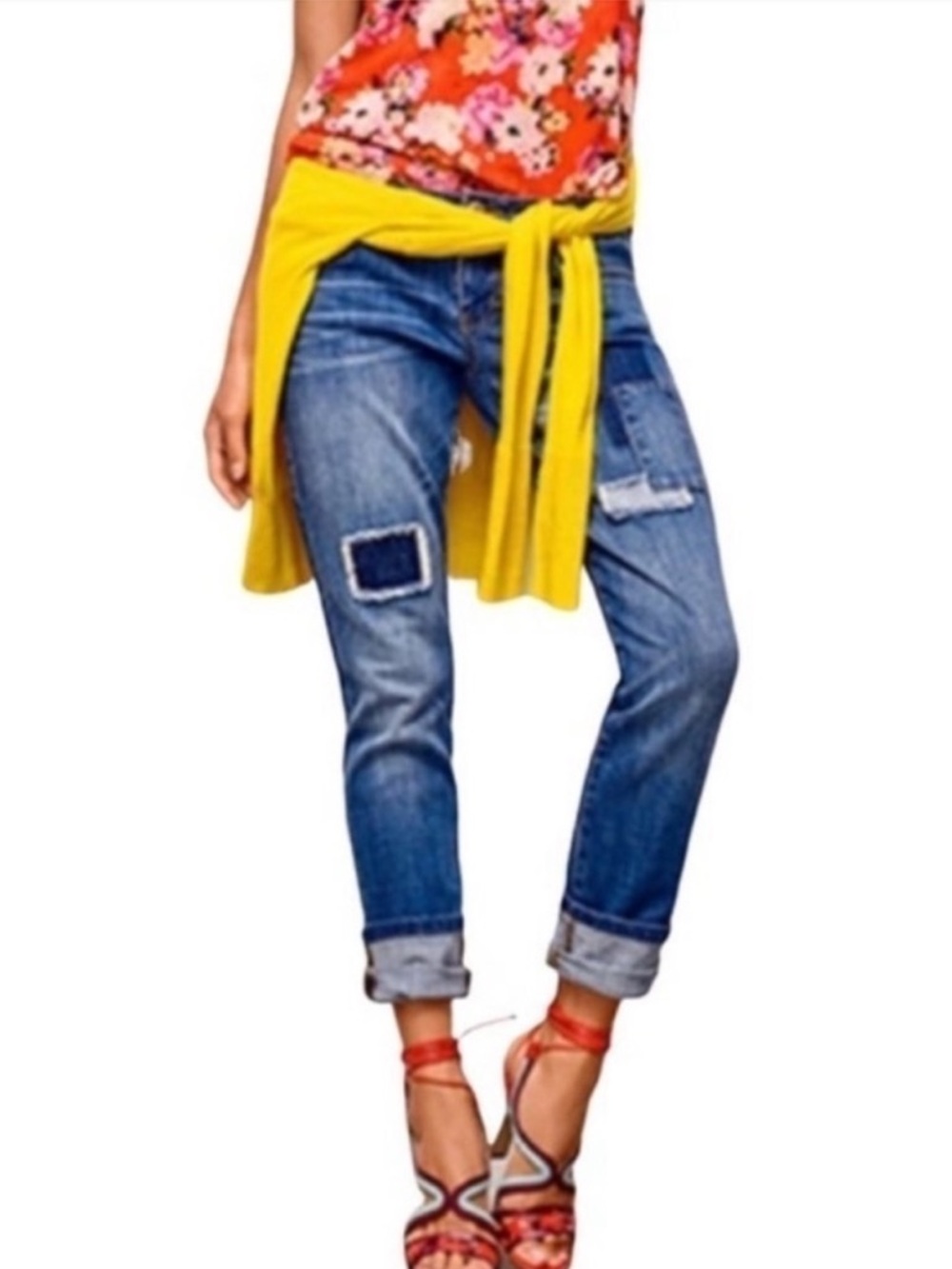 CAbi Slim Boyfriend Patchwork  Stretch Denim Jeans